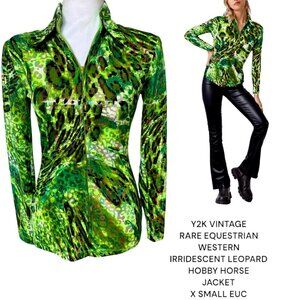 VINTAGE Y2K RARE EQUESTRIAN HOBBY HORSE WESTERN LEOPARD IRRIDESCEN TOP XSMALL #6